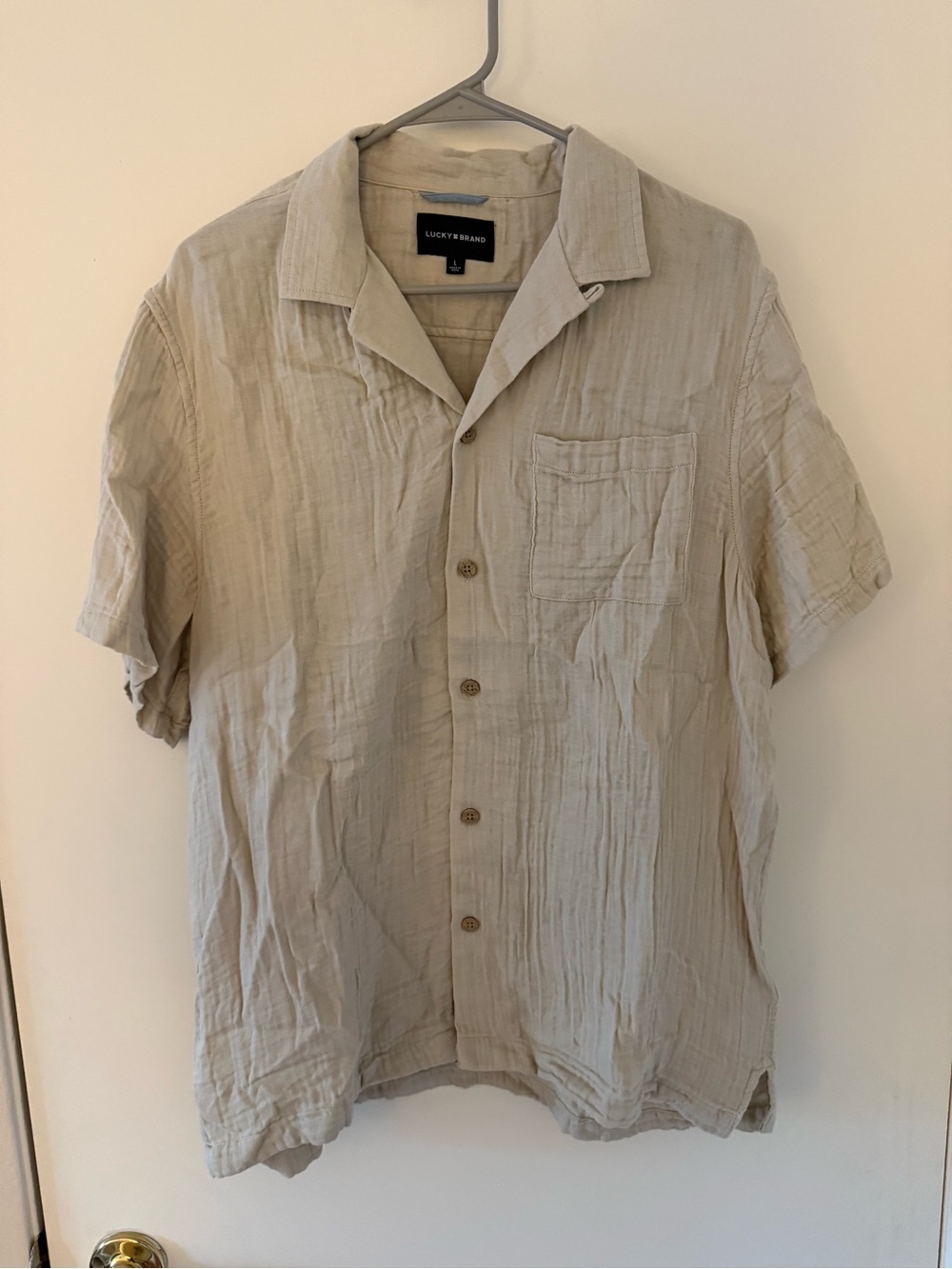 Lucky Brand Light Beige Short Sleeve Button-Up Shirt